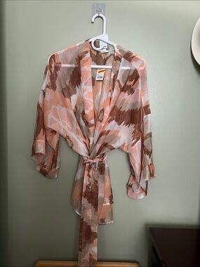 Sonoma Pink Brown Sheer Tie-Front Blouse
